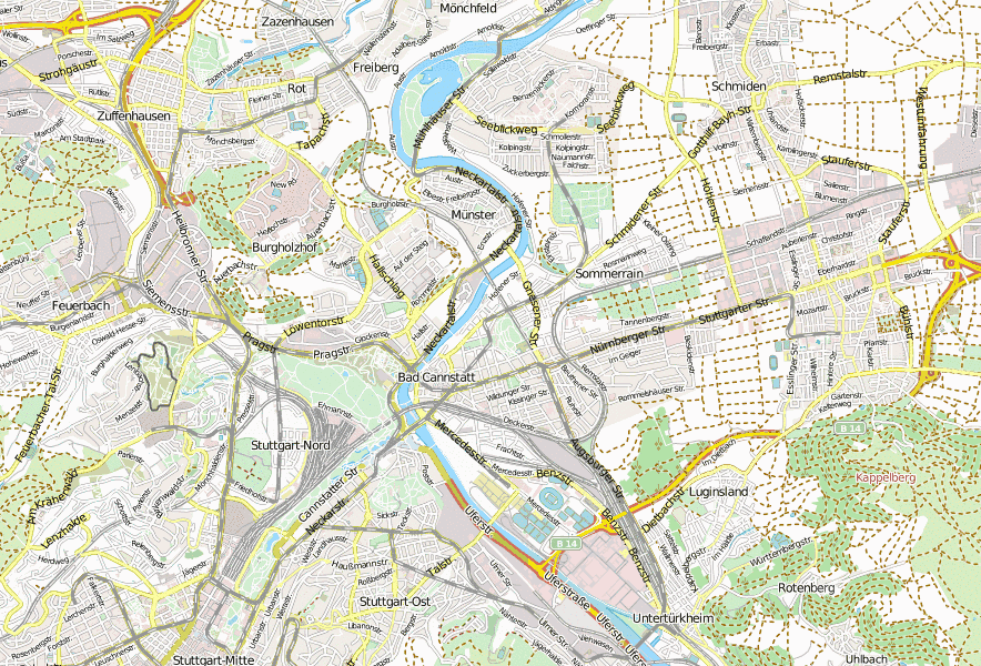 MineralBad Cannstatt Stadtplan mit Satellitenfoto und Unterkünften von