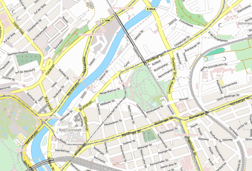 MineralBad Cannstatt Stadtplan mit Satellitenfoto und Unterkünften von